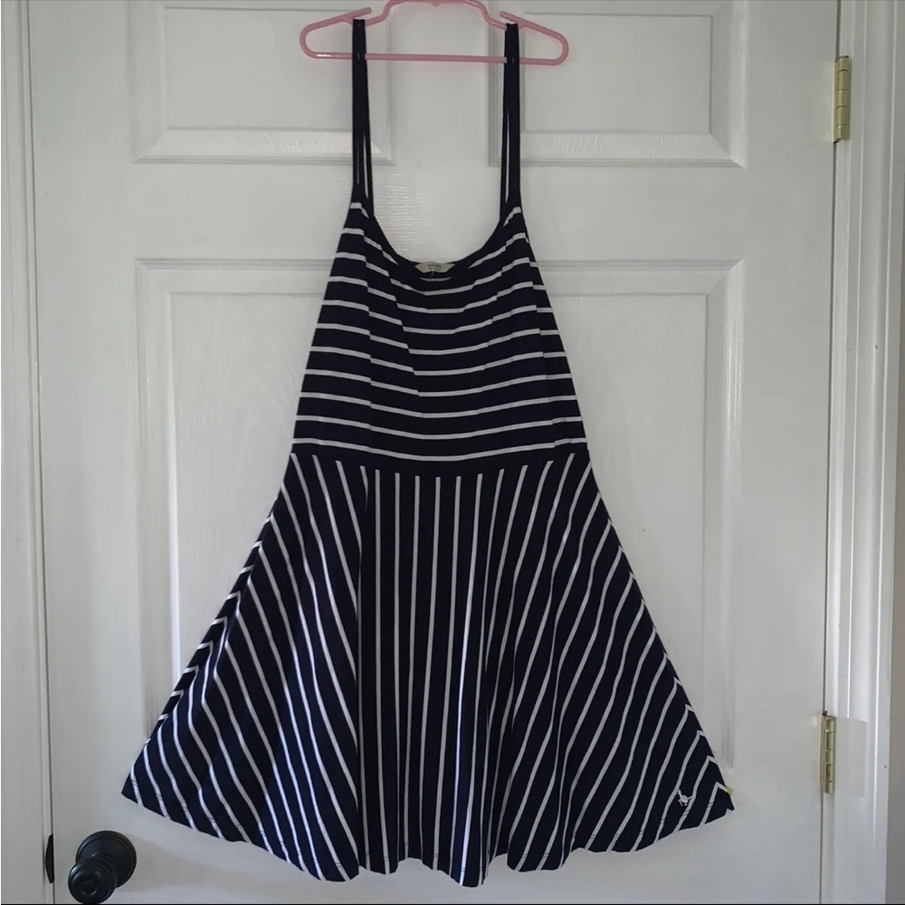 Women’s 8 JACK WILLS Navy Blue Nautical Striped Spaghetti Strap Flare Sundress